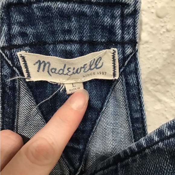Madewell Adirondack Denim Shortalls Women’s Size L Raw Hem Bib Overalls Shortall - Picture 2 of 5
